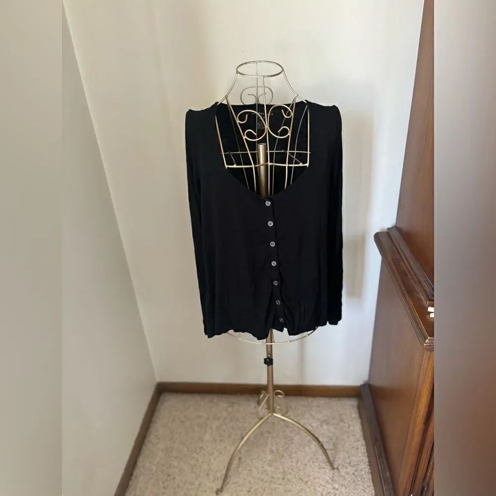 American Eagle Soft & Sexy Slub Button Front Top Small Black